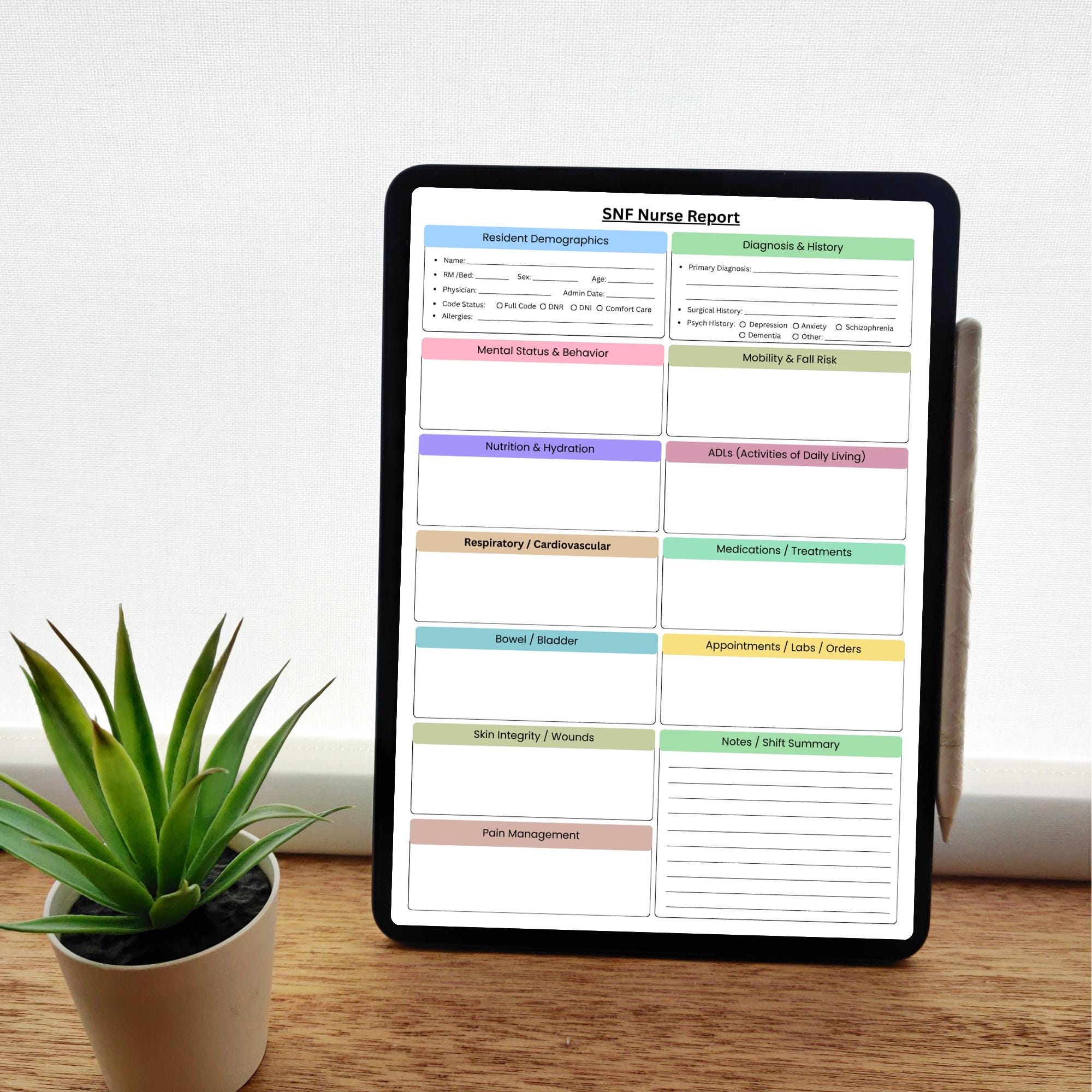 SNF Nurse Report Sheet | Rehab Charting Template (canva, PDF) - Etsy
