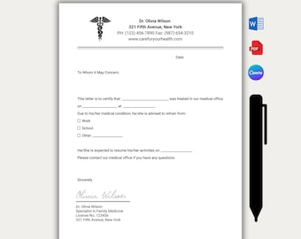 Editable Doctor's Excuse Template | Absence Form (Word, PDF, Canva)