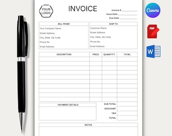 編集可能な請求書テンプレート：プロフェッショナルなビジネスフォーム（Googleドキュメント、Word）