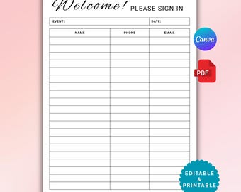 Event Sign In Sheet | Open House, Meeting Guest Log (Editable PDF)