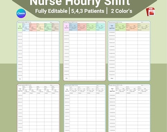 Planificador de turnos por hora para enfermeras / Planificador de gestión de turnos / Organizador de hojas para cuidados a largo plazo / (Descarga digital)