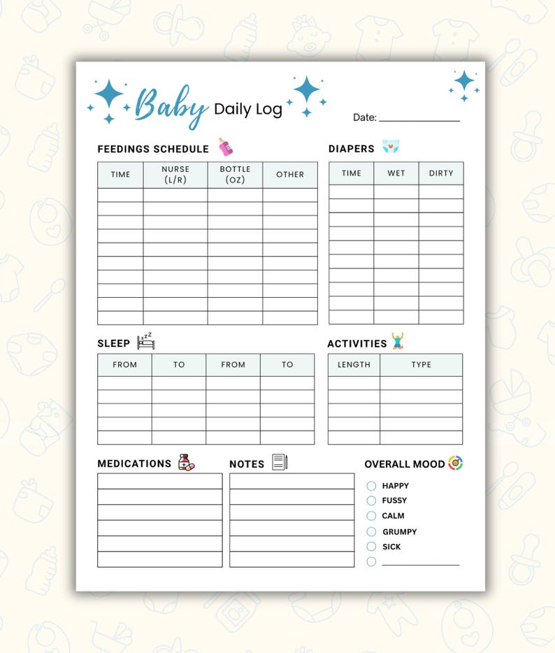 Baby Daily Tracker Log | Newborn Care, Feeding, Diaper, Sleep (PDF) - Etsy
