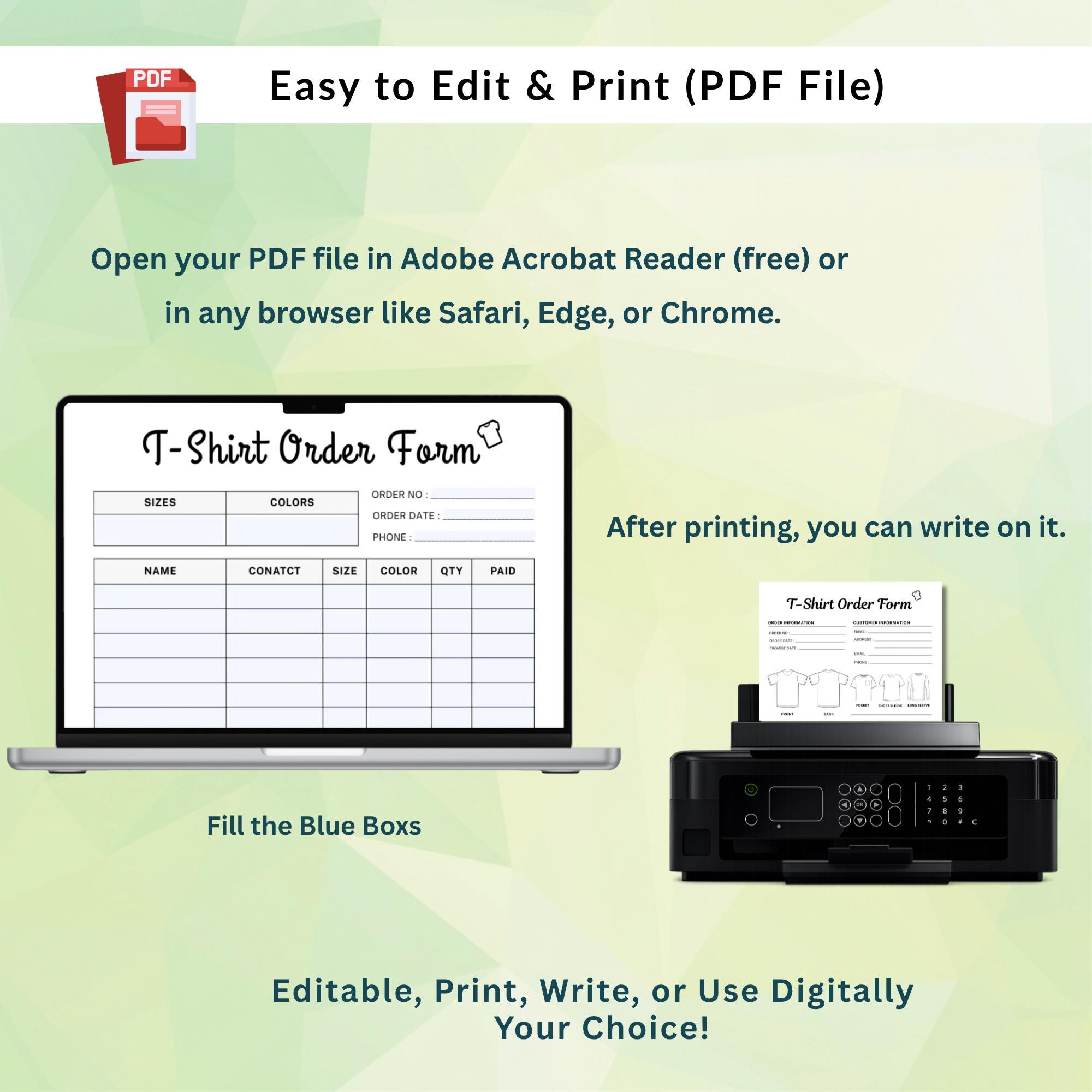 Editable T-shirt Order Form | Invoice Template | Printable Custom Shirt ...