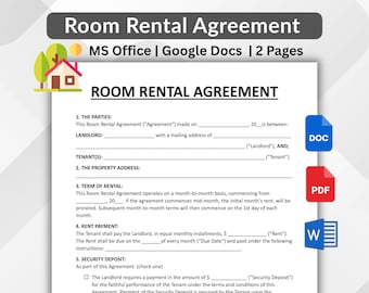 Plantilla editable de contrato de alquiler de habitación (Word, Google Docs, PDF)