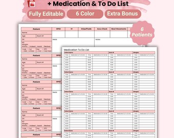 Editable Nurse Report Sheet, 6-Patient Med Surg (Canva & PDF)