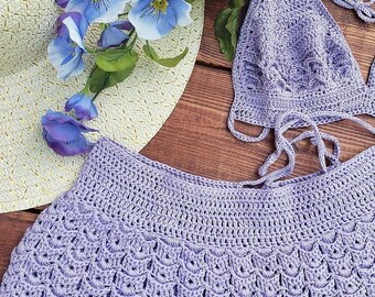 Handmade Crochet Lilac 2pc bikini and boyshorts