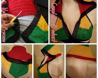 Hooded Wrapped Crochet Rasta Halter Top Handmade---ORDERS ONLY