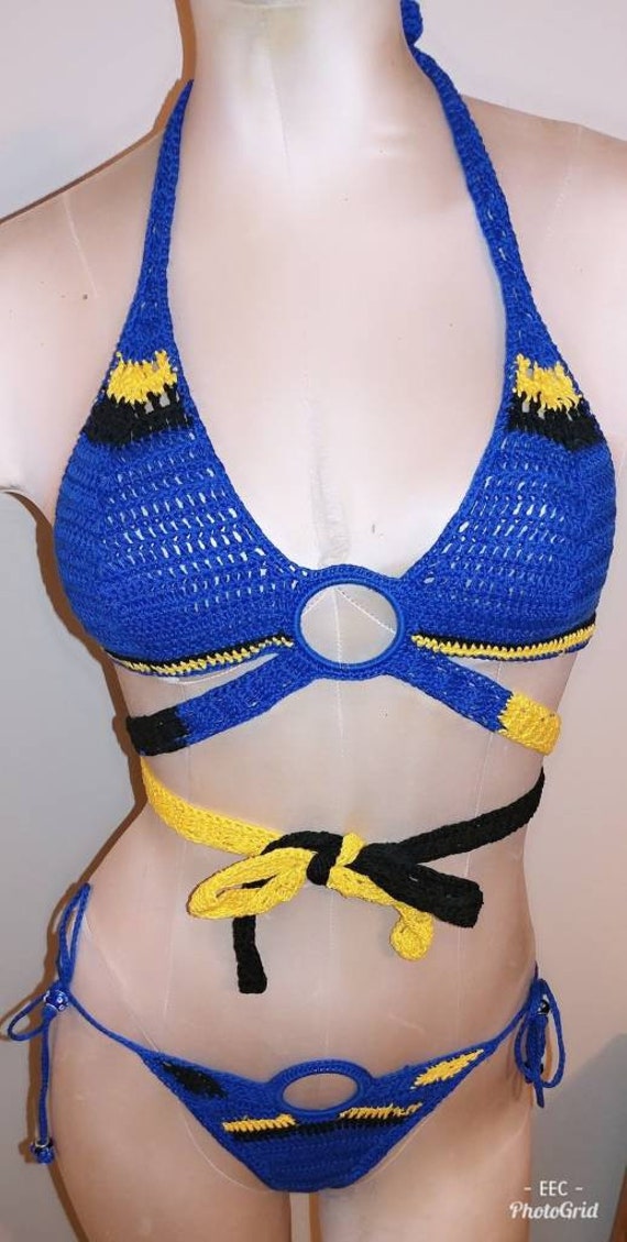 blue and yellow bathing suit