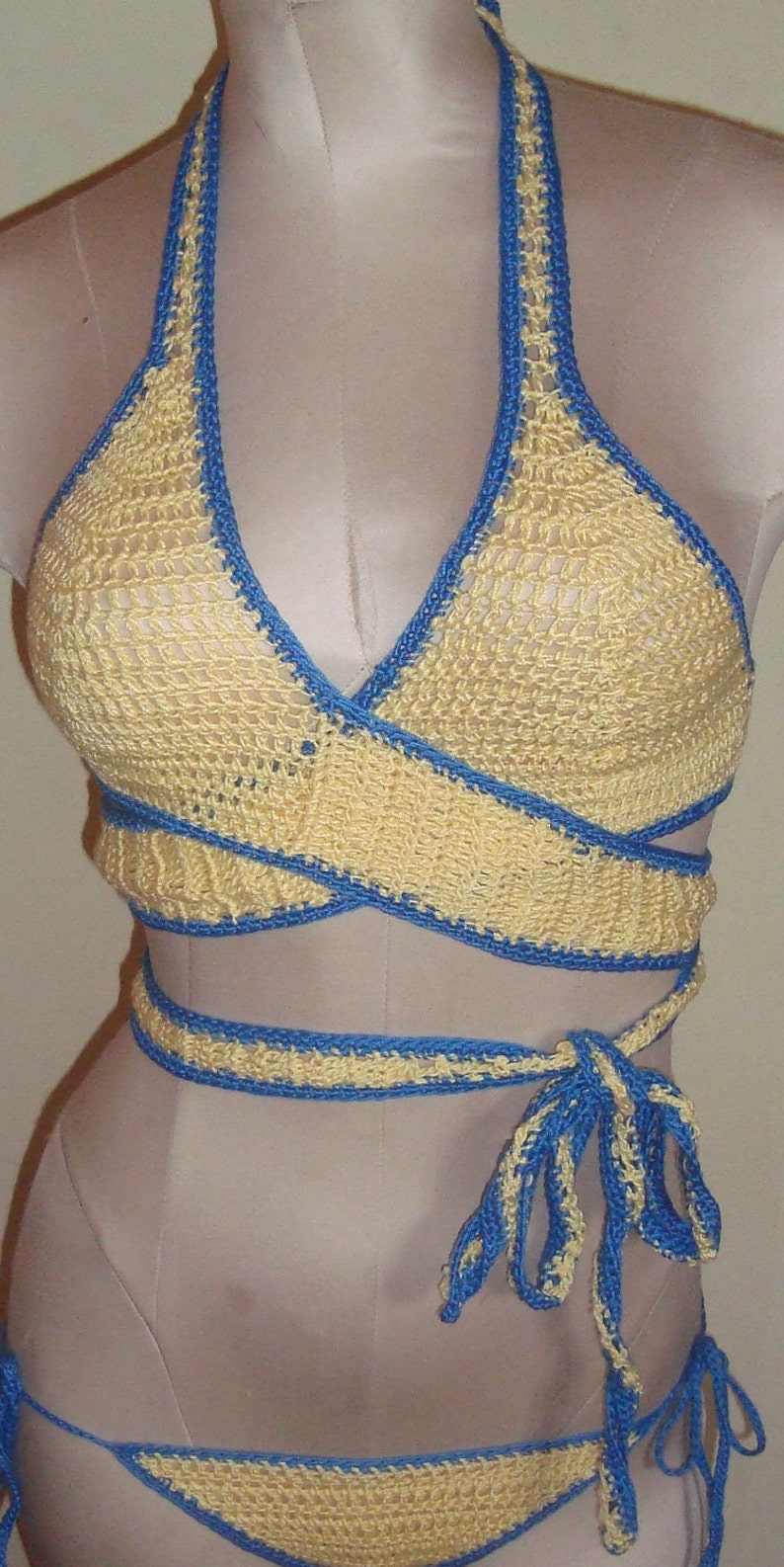 Hawaii Blue & Yellow Wrap Top Crochet Bikini Etsy