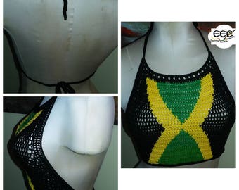 Jamaican Love Handmade Crochet Halter Top SM-MED. Custom Orders Welcome.