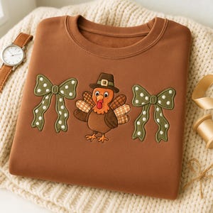 Embroidered Thanksgiving Turkey Sweatshirt, Funny Fall T-Shirt