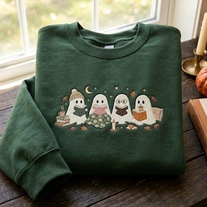 Embroidered Ghost Reading Club Sweatshirt, Spooky Book Lover Fall Shirt