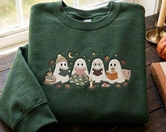 Embroidered Ghost Reading Club Sweatshirt, Spooky Book Lover Fall Shirt