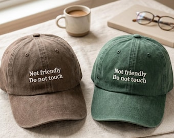 Embroidered Not Friendly Washed Baseball Cap, Sarcastic Humor Dad Hat