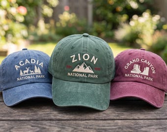 Embroidered National Park Washed Cotton Cap – Travel, Nature, Camping Hat