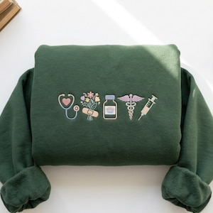Embroidered Nurse Icons Sweatshirt, Medical Symbols Crewneck, RN Gift