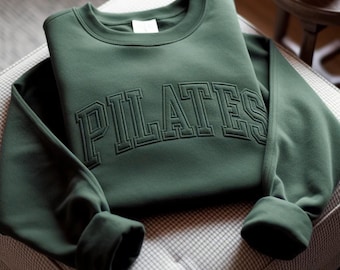 Embroidered Pilates Crewneck Sweatshirt, Workout Lover Teacher Coach Sweater