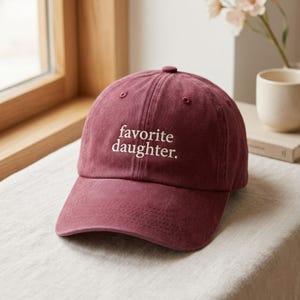 Embroidered Favorite Daughter Hat, Washed Red Cotton Baseball Cap image 3