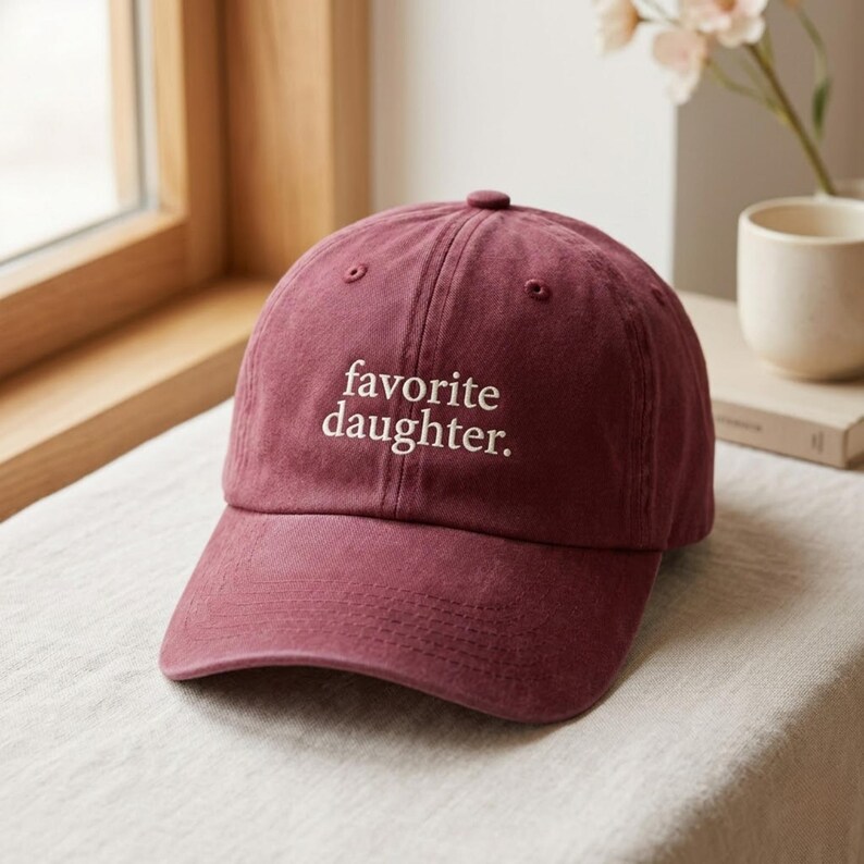 Embroidered Favorite Daughter Hat, Washed Red Cotton Baseball Cap image 3