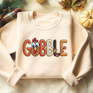 Sudadera bordada con el logo de Gobble, bonita camiseta de pavo de Acción de Gracias, camiseta a juego de Acción de Gracias, camiseta familiar de Acción de Gracias, camiseta de Acción de Gracias para mujer