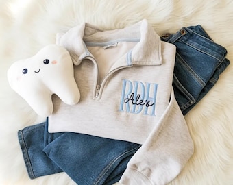 Custom Embroidered RDH Quarter Zip Sweatshirt, Dental Hygienist Gift