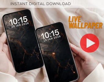 Fondo de pantalla animado para iPhone: Mármol oscuro, pantalla de bloqueo animada MP4 PNG