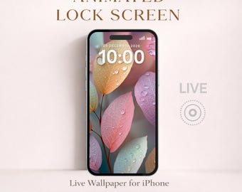 Fondo de pantalla animado de hojas pastel para iPhone y Android: fondo de pantalla de bloqueo animado, descarga digital de fondo de pantalla de naturaleza para teléfono.