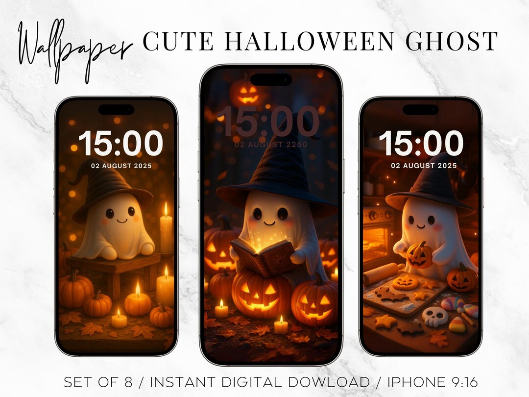 Cute Halloween Ghost iPhone Wallpaper Set of 8 – Digital Download Fall