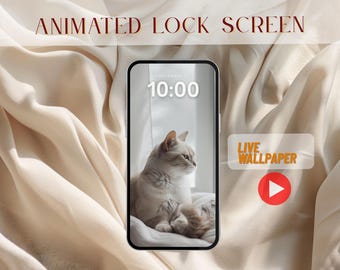 Fondo de pantalla animado de gato acogedor para iPhone: Pantalla de bloqueo suave (descarga digital en MP4 y PNG)