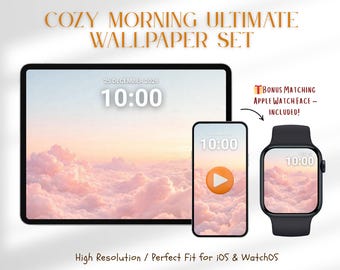 Fondo de pantalla de nubes matutinas acogedoras para iPhone, iPad y Apple Watch (descarga digital)