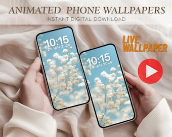 Fondo de pantalla animado floral acogedor para iPhone: pantalla de bloqueo animada (descarga digital MP4 + PNG)