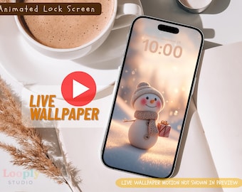 Fondo de pantalla animado navideño con muñeco de nieve / Fondo de teléfono navideño animado (MP4, PNG)