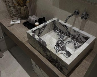 Lavabo de mármol Calacatta Viola: lavabo de piedra natural, lavabo de encimera de piedra Calacatta