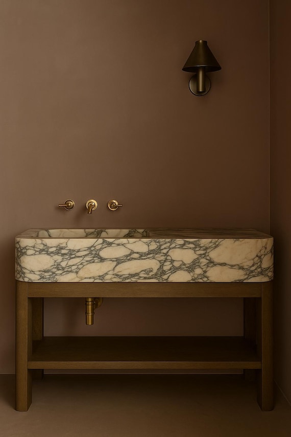Long Calacatta Viola Marble Bathroom Sink: Italian Marble Countertop Wash Basin, Custom Size Marble Sink
