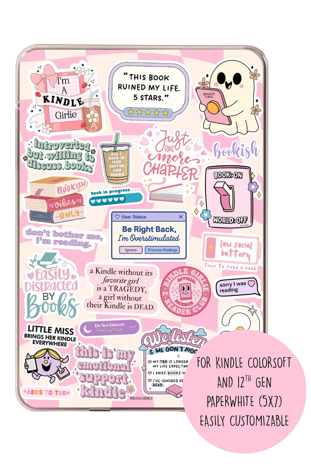 Pink Bookish Kindle Cover Insert | Printable - Digital Download - Etsy
