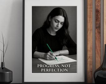 Postęp, nie perfekcja Wydruk: Minimalistyczna sylwetka kobiety (PDF/JPG do pobrania w wersji cyfrowej)