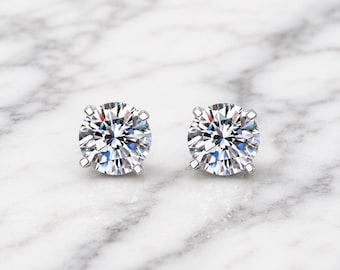 Pendientes de plata de ley con cuatro garras y cristales redondos, joyería minimalista solitaria.