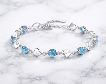 Pulsera de plata de ley con eslabones en forma de corazón y piedra preciosa redonda, regalo de joyería minimalista para ella.
