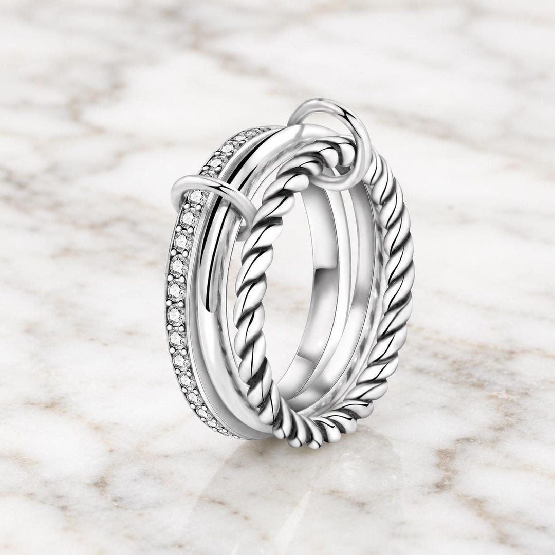 Triple Stack Rings 925 Sterling Silver Triple Stack Ring, CZ Twisted Rope Band, Minimalist ...