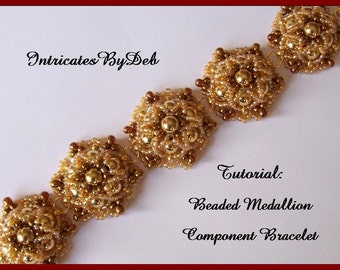 PDF Tutorial Beaded Medallion Motif Bracelet - Jewelry Beading Pattern, Beadweaving Instructions, Do It Yourself, How To