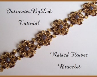 Digital Download Tutorial Beaded Motif Raised Flower Bracelet - Jewelry Beading Pattern, Beadweaving Instructions, PDF, Do It Yourself