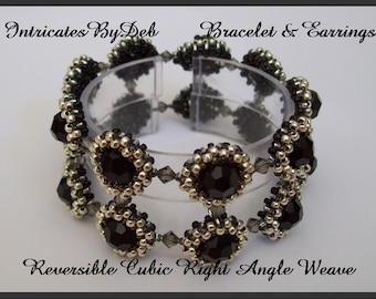 Tutorial Reversible Beaded Cubic Right Angle Weave Bracelet & Earrings - Beading Pattern, Beadweaving Instructions, PDF, DIY