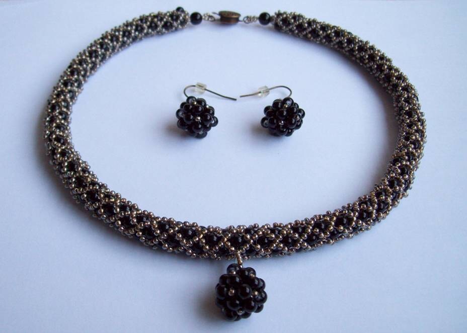 Tutorial Beaded Netted Rope Necklace & Earring Jewelry Set With Beaded