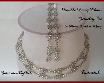 Tutorial Beaded Daisy Chain Necklace and Bracelet Jewelry Set - Beading Pattern, Beadweaving Instructions, PDF, Do It Yourself, Download