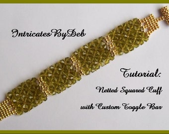 Tutorial Bead Netting Bicone Bracelet with Custom Toggle Bar - Jewelry Beading Pattern, Beadweaving Instructions, PDF, Do It Yourself