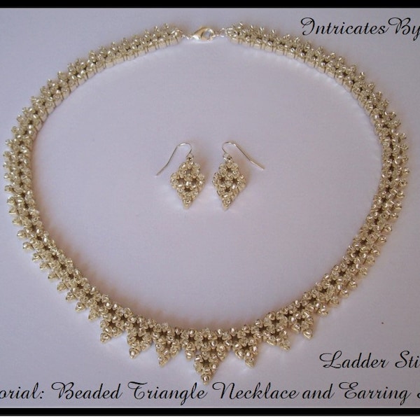 Tutorial for Beaded Triangle Necklace and Earrings Jewelry Set with Ladder Stitch, Pattern, DIY