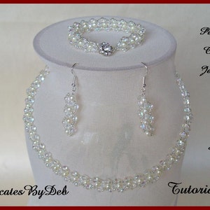 Tutorial Beaded Flat Spiral Necklace Bracelet Earring Jewelry Set with Pearl & Crystal - Jewelry Beading Pattern, Beadweaving Instructions