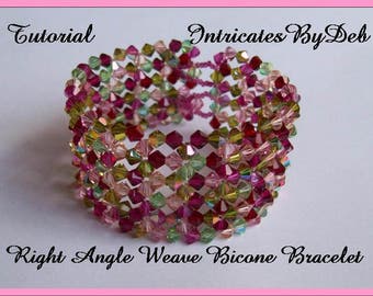 Digital Download Tutorial for Beaded Right Angle Weave Bicone Bracelet - Jewelry Beading Pattern, Beadweaving Instructions, DIY