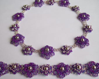 Modèle de collier et bracelet fleurs perlées : tutoriel DIY pour tisser des perles (téléchargement PDF)