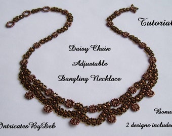 Tutorial Daisy Chain Adjustable Dangling Necklace - Seed Bead Jewelry Beading Pattern, Beadweaving Instructions, PDF, Do It Yourself, How To